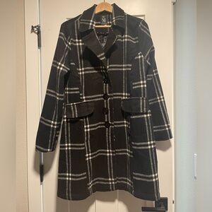 Black & white plaid trench coat